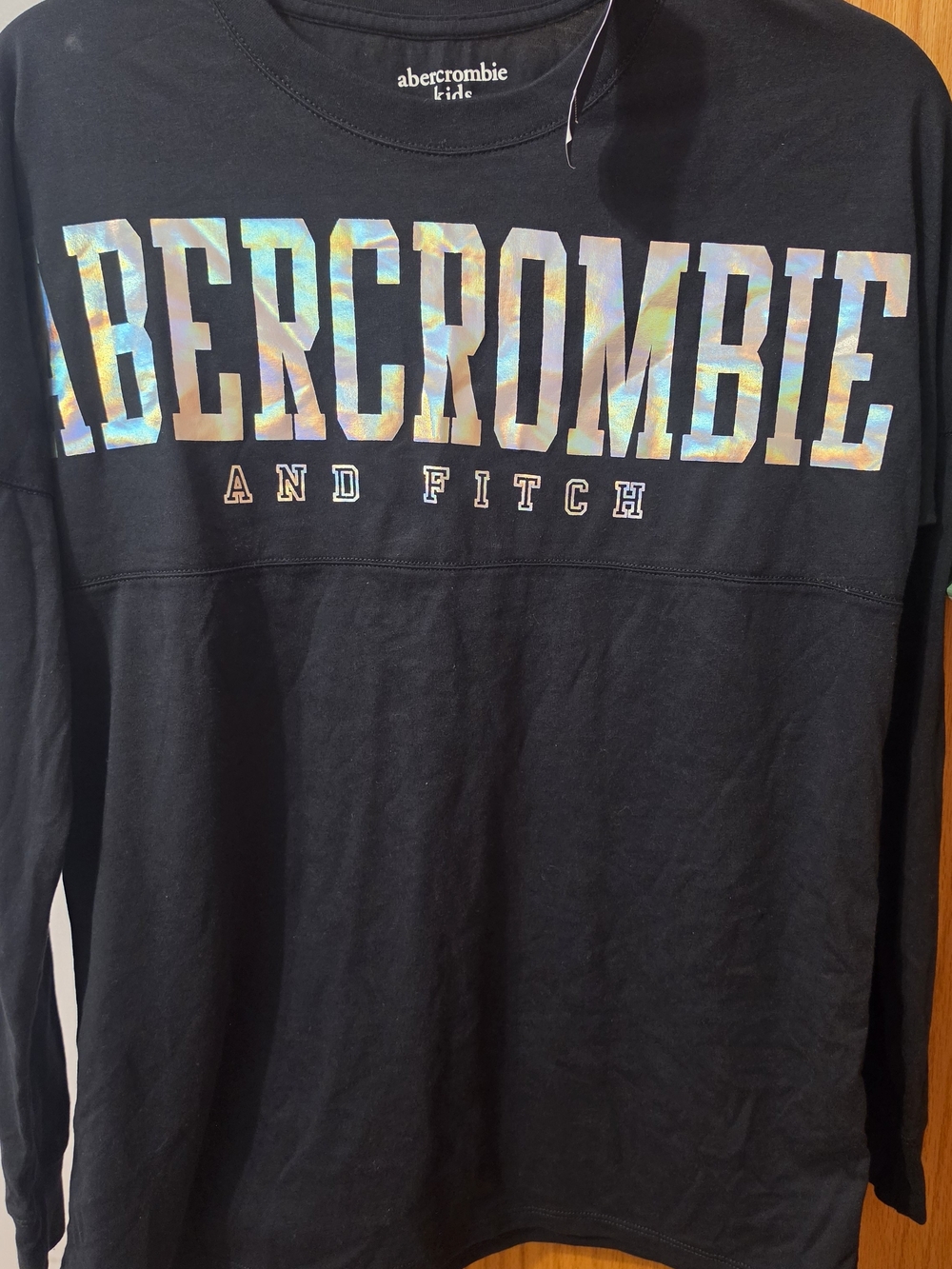 Abercrombie & Fitch Kids 15/16 Black Long Sleeve Tee with Iridescent Logo